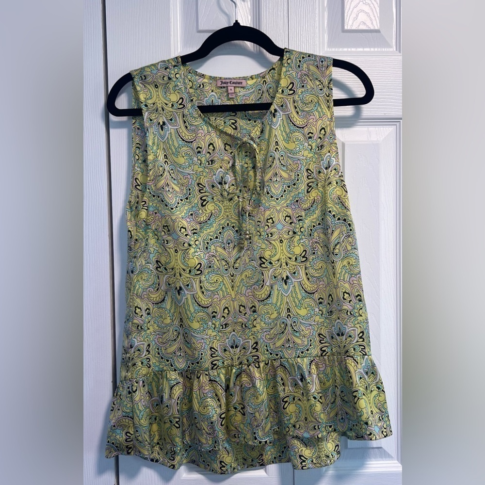 Juicy Couture Paisley Sleeveless Top with Tie Neck